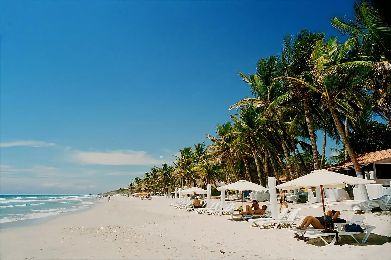 Palmeras y sombrillas en Playa El Agua, Isla de Margarita